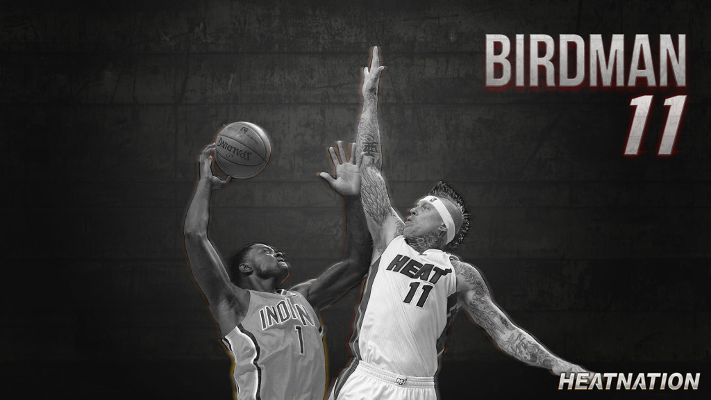 Here is a Chris "Birdman" Anderson wallpaper portraying a violent rejection that is about to occur on Lance Stephenson.  The Miami Heat beat the Indiana Pacers in the Eastern Conference Finals.