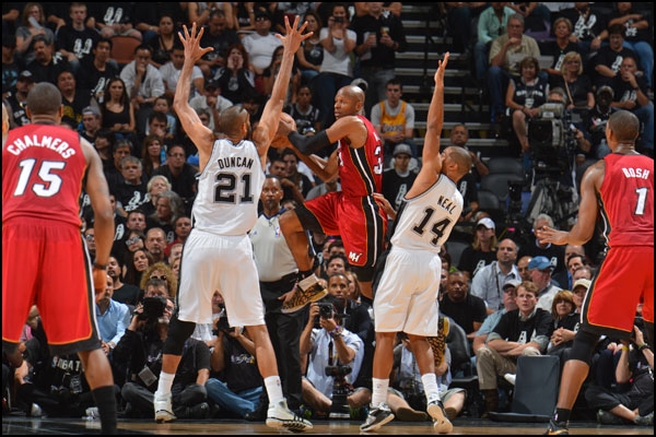 Ray Allen of the Miami Heat against the San Antonio Spurs