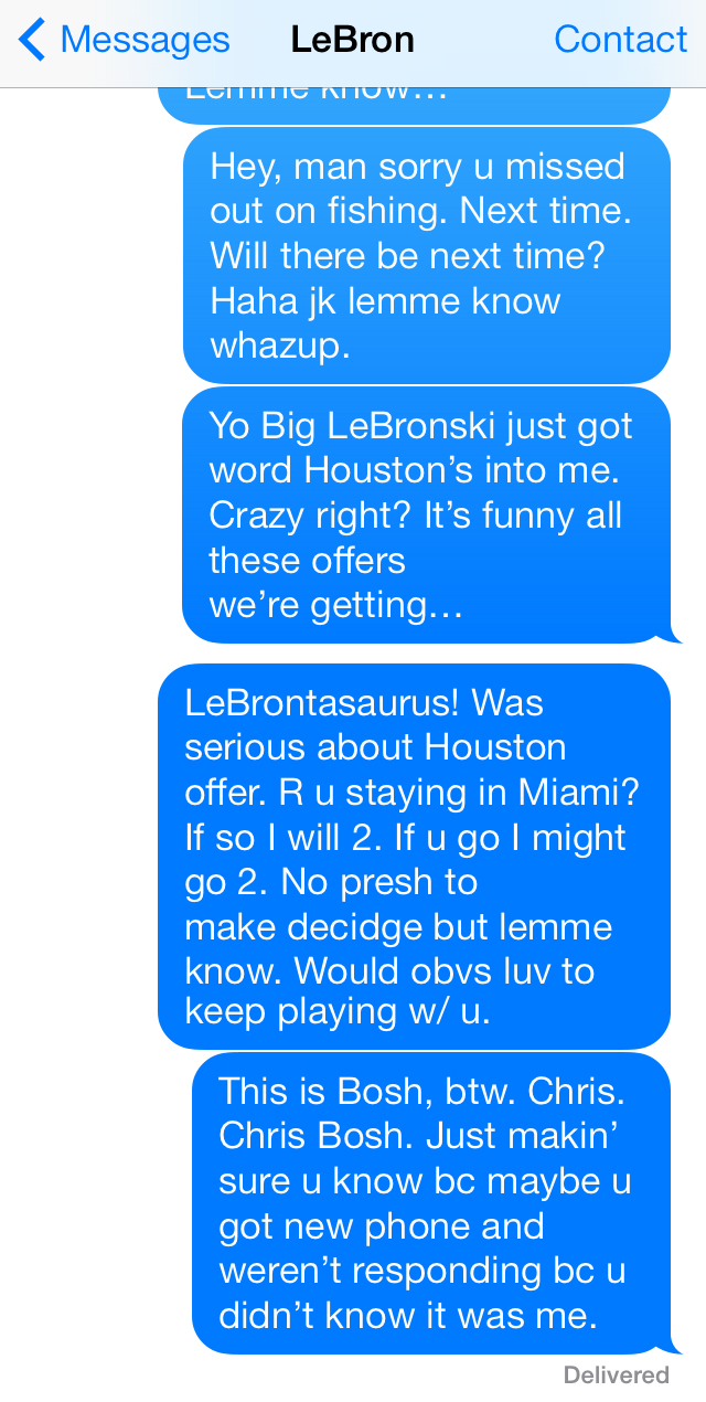 Media: Chris Bosh's Text Messages to LeBron About Next Move