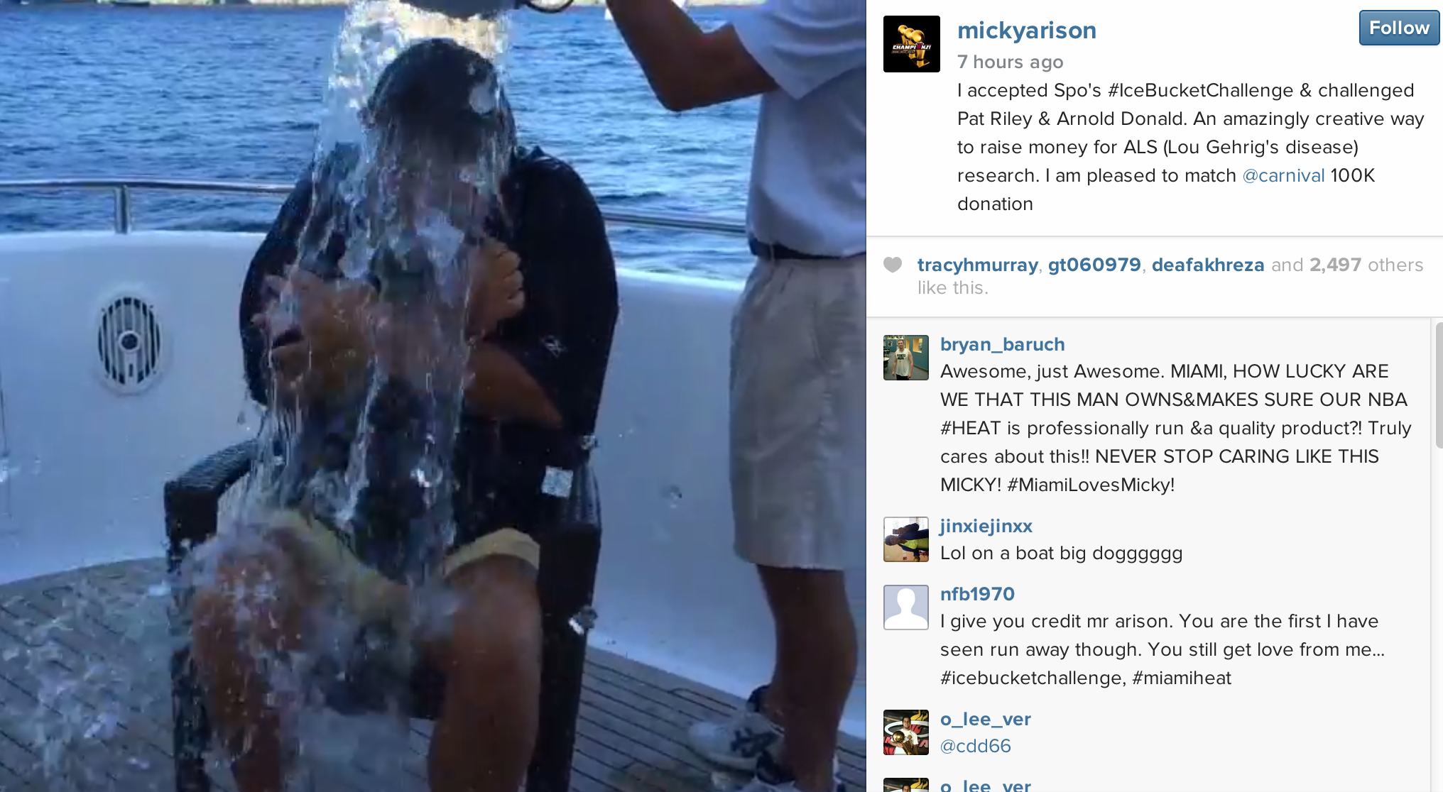 Video: Micky Arison and Coach Spo Accept ALS Ice Bucket Challenge