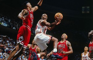 Tim Hardaway of the Miami Heat against the Chicago Bulls
