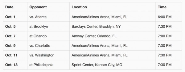 2017-18 Miami Heat Preseason Schedule