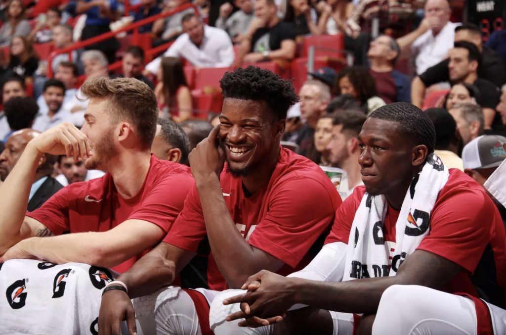 Jimmy Butler, Kendrick Nunn and Meyers Leonard