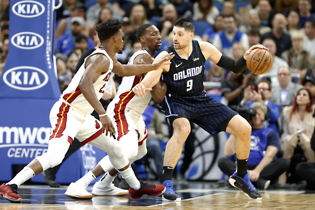 Bam Adebayo, Jimmy Butler and Nikola Vucevic