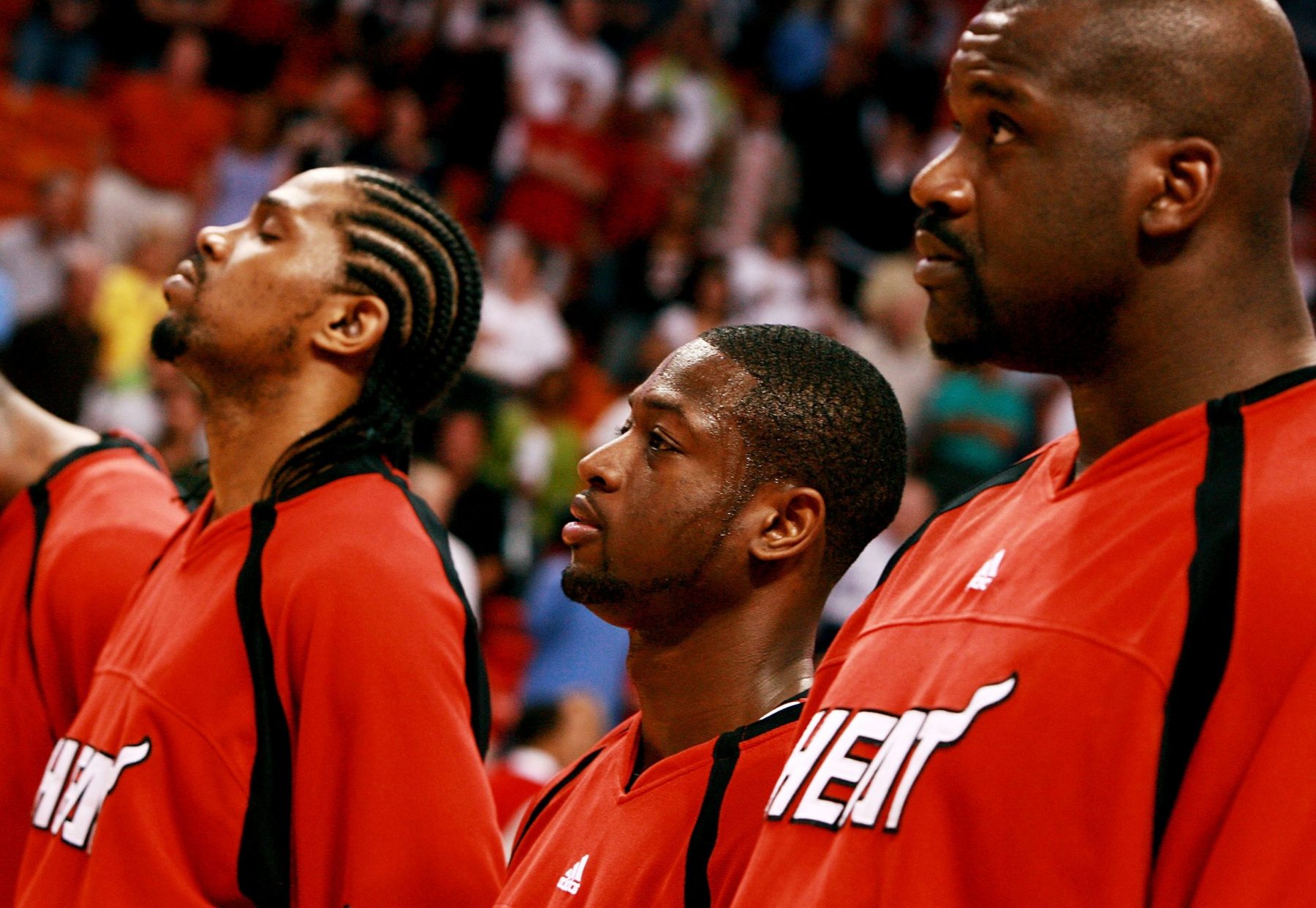 Udonis Haslem, Dwyane Wade and Shaquille O'Neal