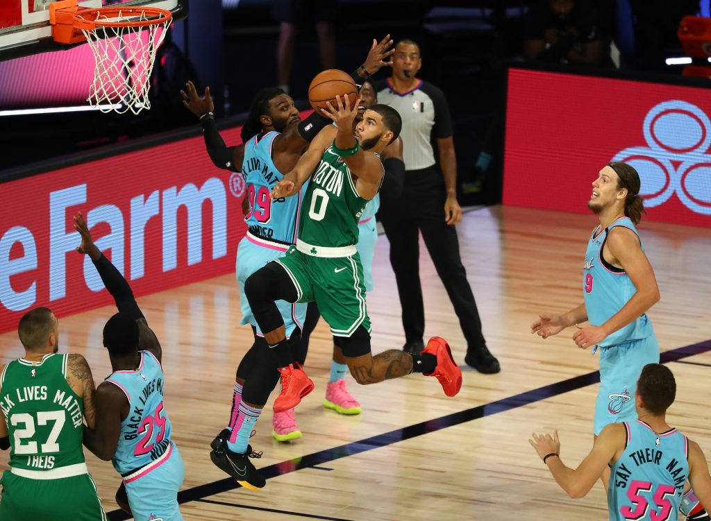 Jayson Tatum, Jae Crowder and Kelly Olynyk