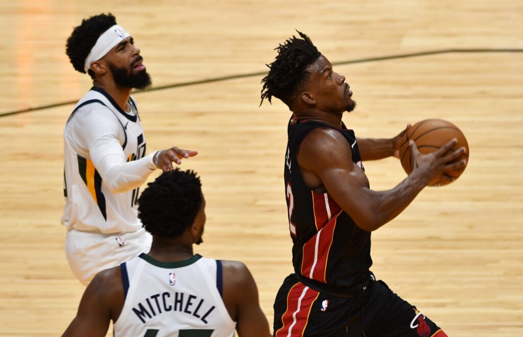 Jimmy Butler, Mike Conley and Donovan Mitchell