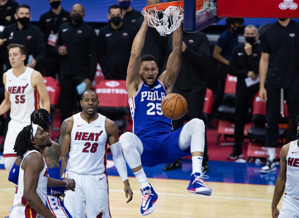 Ben Simmons, Andre Iguodala and Duncan Robinson