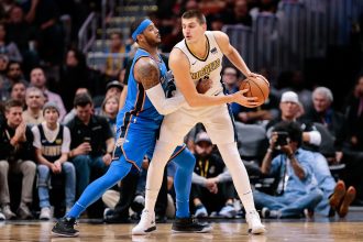 Carmelo Anthony and Nikola Jokic