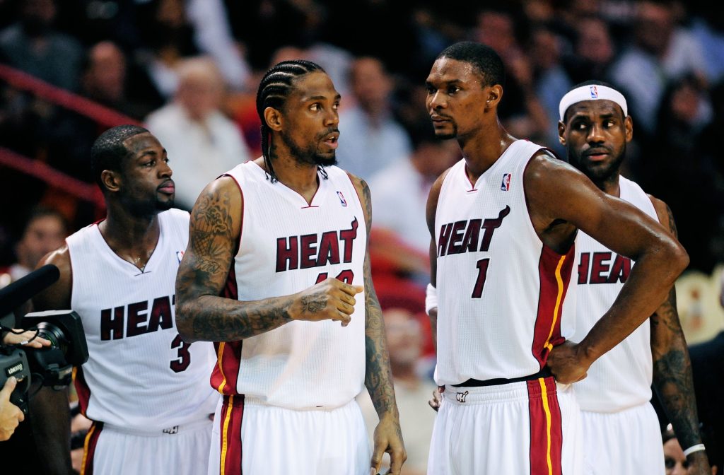 Udonis Haslem, Dwyane Wade, LeBron James and Chris Bosh