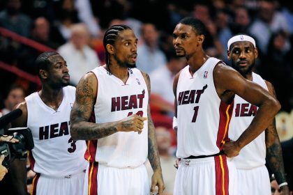 Udonis Haslem, Dwyane Wade, LeBron James and Chris Bosh