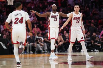 Norman Powell, Bam Adebayo and Tyler Herro